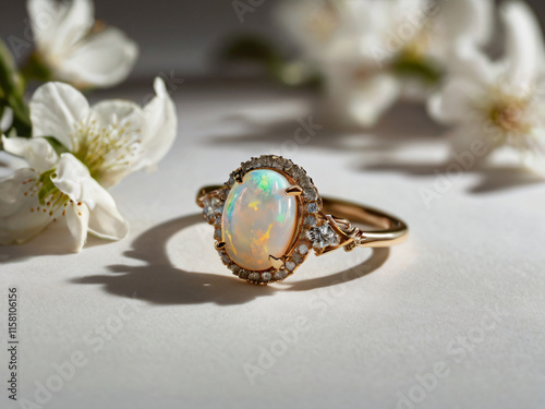 A luxurious ring with a striking white opal, perfect for fashion.