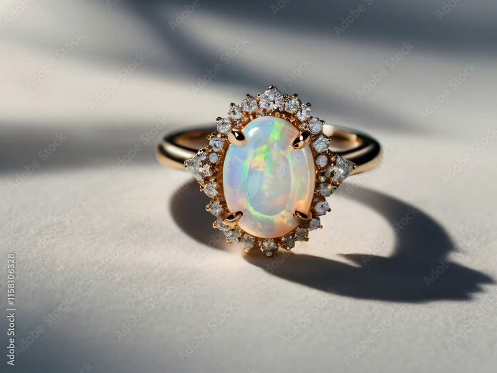 A stunning gold and silver ring with a central white opal. A stunning gold and silver ring with a central white opal.