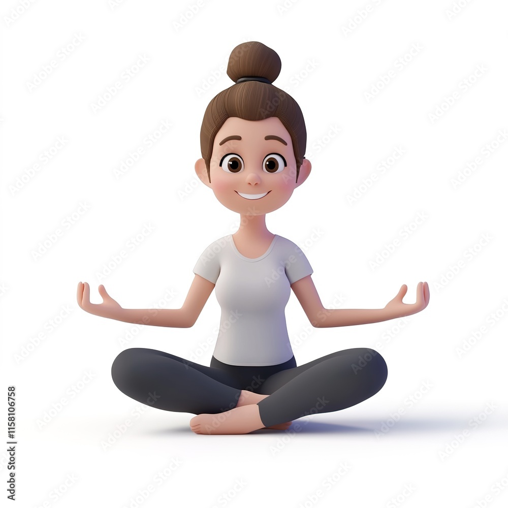 3D Cute Yoga Instructor, Happy and Smiling, Isolated on White Background 3D Cute Yoga Instructor, Happy and Smiling, Isolated on White Background