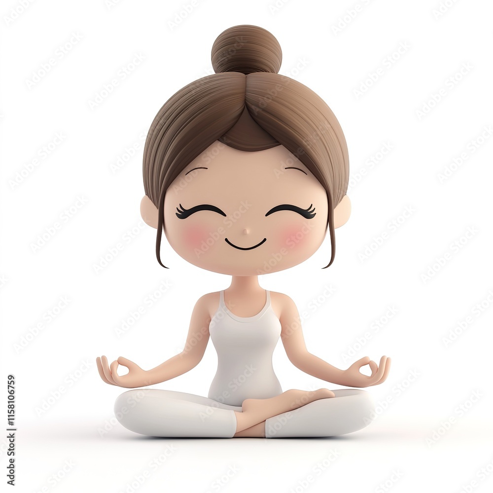 3D Cute Yoga Instructor, Happy and Smiling, Isolated on White Background 3D Cute Yoga Instructor, Happy and Smiling, Isolated on White Background
