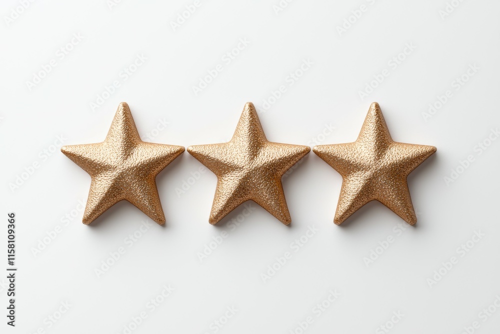 Three gold stars are arranged in a row on a white background Three gold stars are arranged in a row on a white background