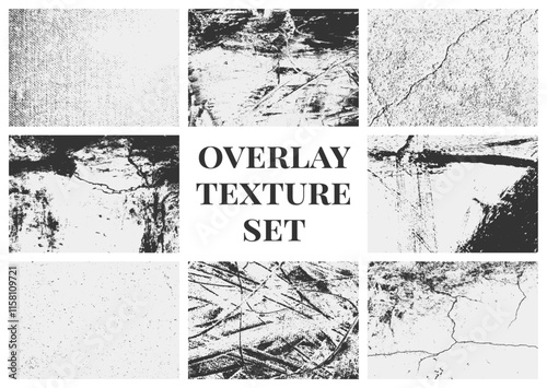 Grunge overlay texture set with distressed effects, scratches, and grainy details. A collection of high-quality textures for professional and creative use.