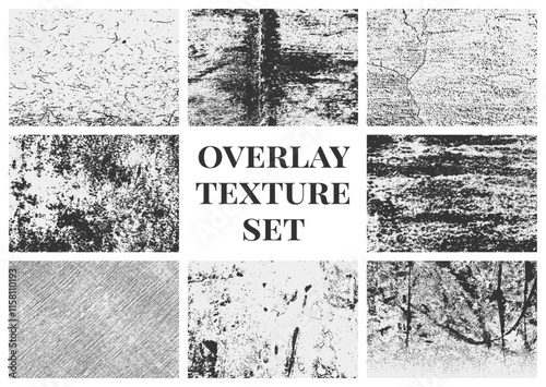 Overlay texture collection with grunge details, distressed grain, and rough scratches. A high-quality set designed for artistic projects.