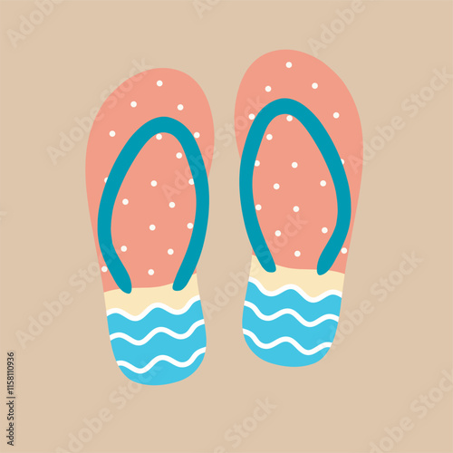 Colorful Flip-Flops on a Beige Background. A cheerful illustration of two flip-flops on a beige background