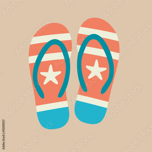 Colorful flip-flops on a beige background for summer. A vibrant illustration of two pairs of colorful flip-flops
