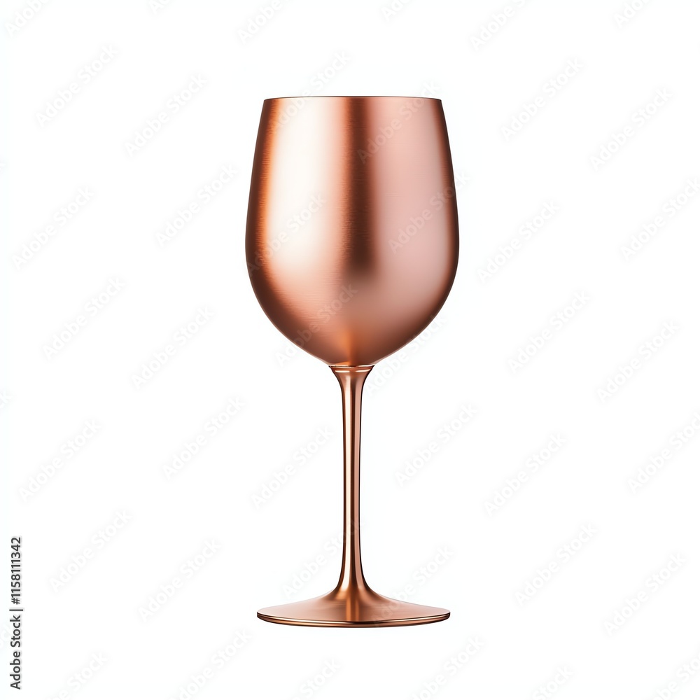 A shiny, rose gold wine glass with a sleek design, ideal for elegant dining and entertaining.