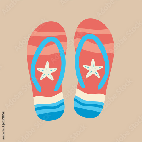 Colorful flip-flops on a beige background for summer. A vibrant illustration of two pairs of colorful flip-flops