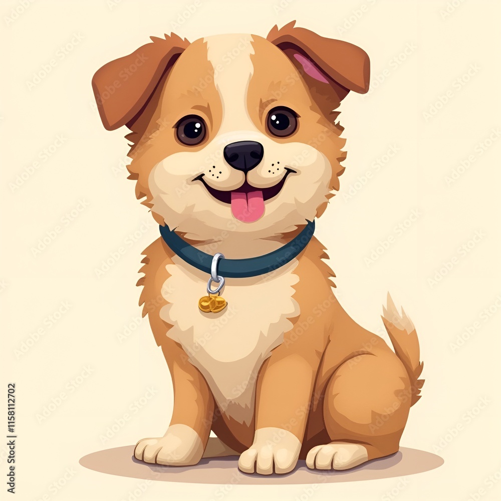 Fototapeta premium Cute Cartoon Puppy, Playful Light Brown and Cream, Illustration for Kids