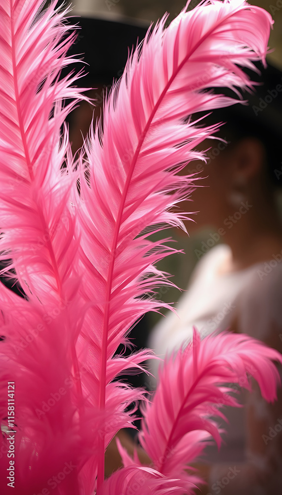 Obraz premium A dreamy vision of a perfect wedding day is captured in this stunning close up of pink feathers, representing love, joy, and beauty, dramatic atmosphere, with white tones
