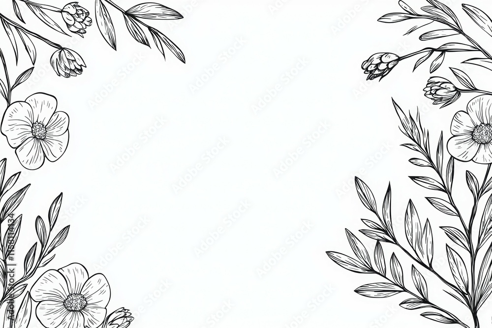 Obraz premium A black and white drawing of flowers with a white background
