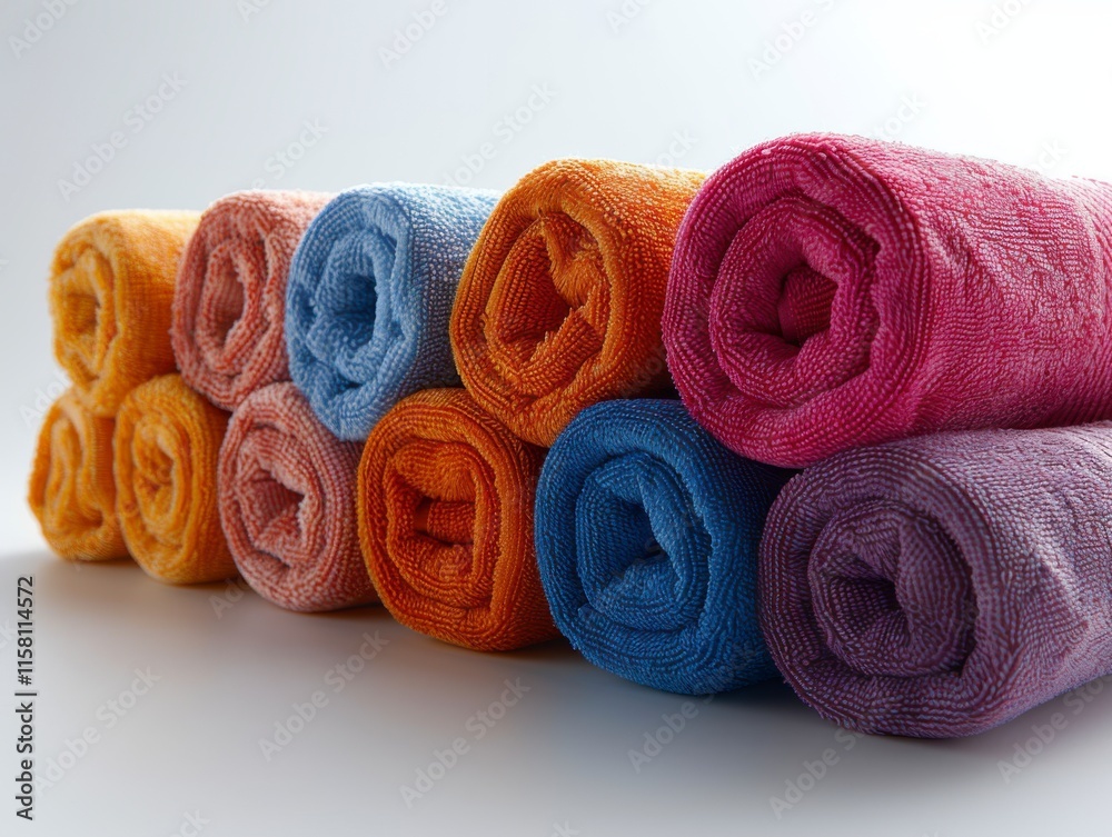 Vibrant Rolled Towels in Various Colors Stacked Neatly Together