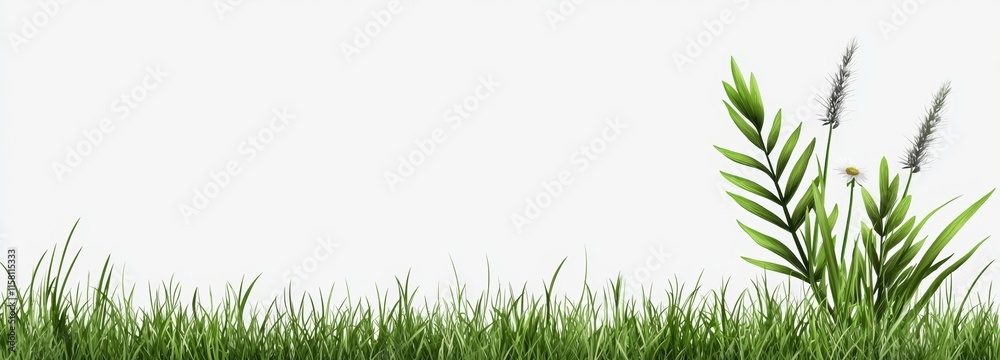 Fototapeta premium A grassy field with a few plants in the foreground