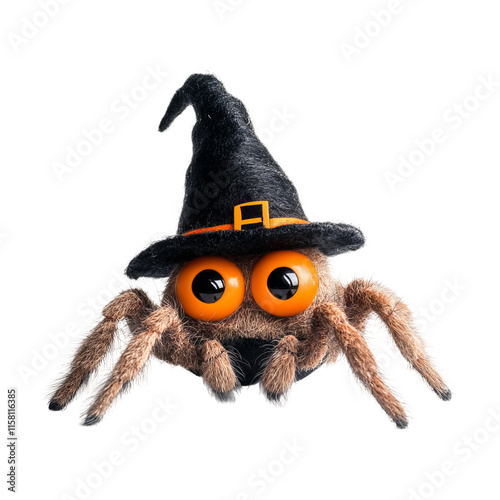 full body of a cute lucas spider wear Halloween hat isolated white background photo