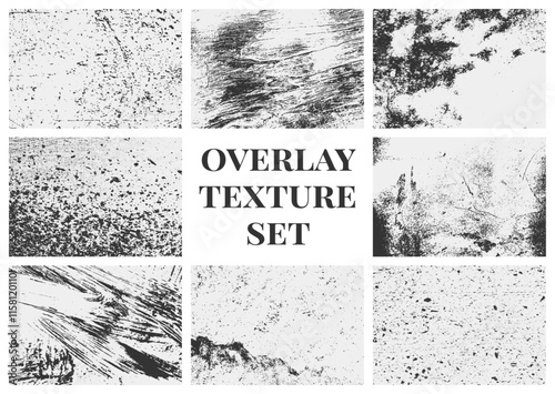 Collection of overlay textures set with grunge style, featuring distressed grain, scratches, and old damage. Ideal for adding a rugged, vintage touch.