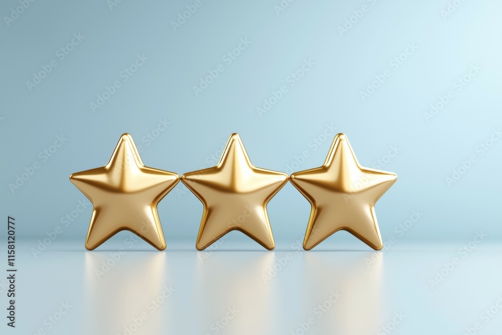 Three gold stars are arranged in a row on a blue background