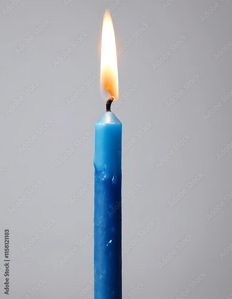 A single blue candle flame burns brightly against a gray background A single blue candle flame burns brightly against a gray background