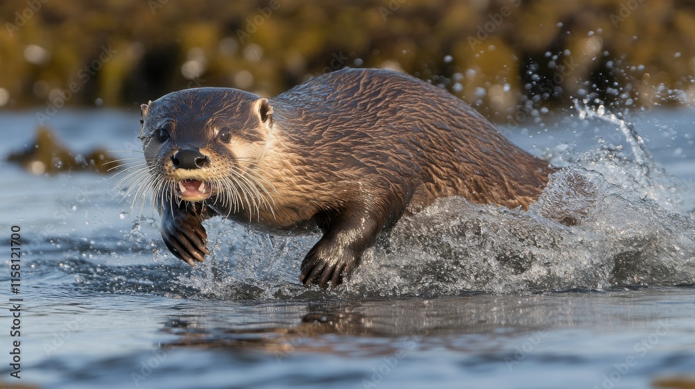 Dynamic Coastal Wildlife Action Shot of Otter Dynamic Coastal Wildlife Action Shot of Otter