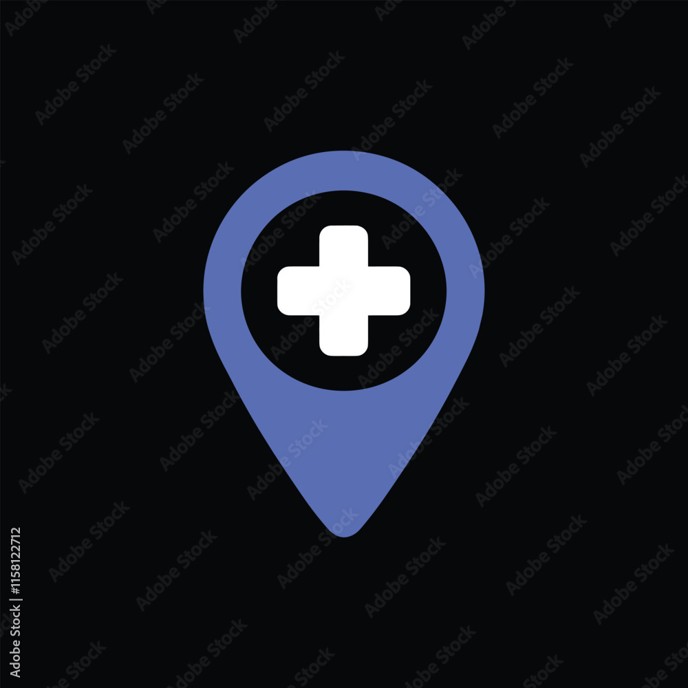 Obraz premium Medical location marker icon with cross symbol