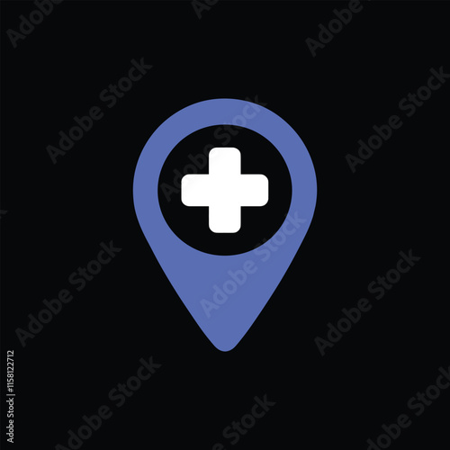 Medical location marker icon with cross symbol