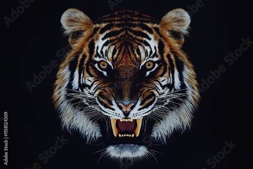 Roaring Tiger Head on Black Background photo