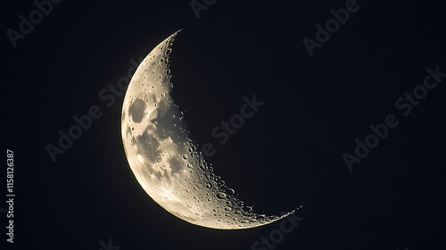 Beautiful waxing crescent moon shining in the sky tonight. Crescent. Illustration