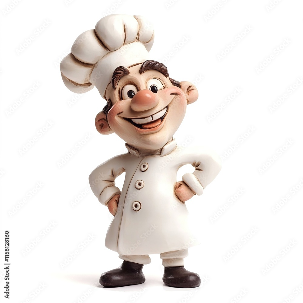 Clay cute pastry chef, happy and smiling, isolated on a white background.