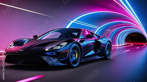 Black Sports Car Running In Tunnel Video