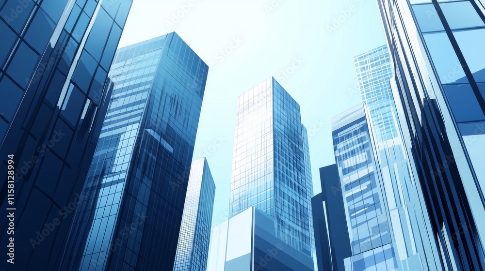 Modern skyscrapers reaching towards the sky.