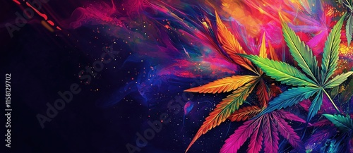 Colorful Cannabis Leaves on a Vibrant Abstract Background