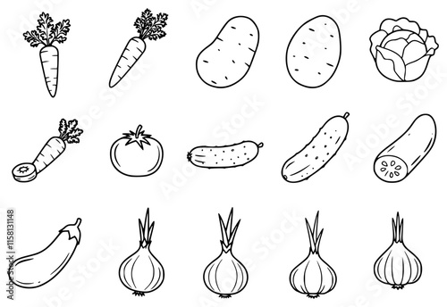 Vector vegetable outlines icon cuisine ingredients, kitchen and restaurant recipes. 