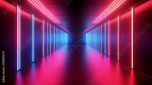 Vibrant neon corridor with colorful lights.