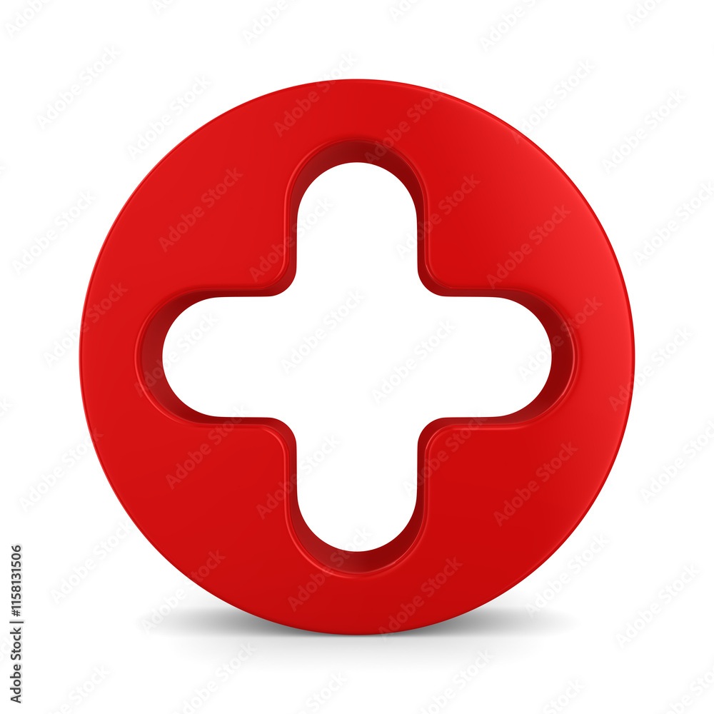 Cross shaped hole in red circle on white background. Isolated 3D illustration Cross shaped hole in red circle on white background. Isolated 3D illustration