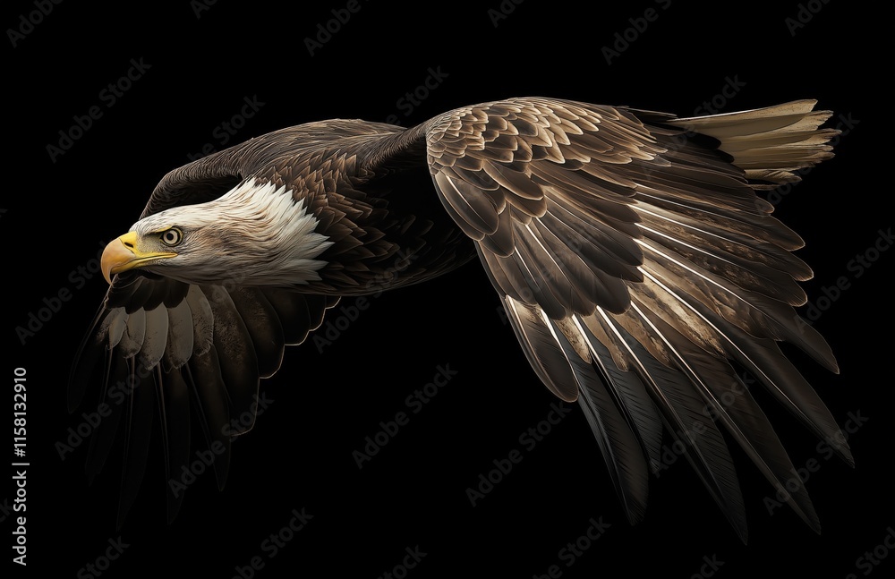 Naklejka premium Bald Eagle Soaring in the Dark