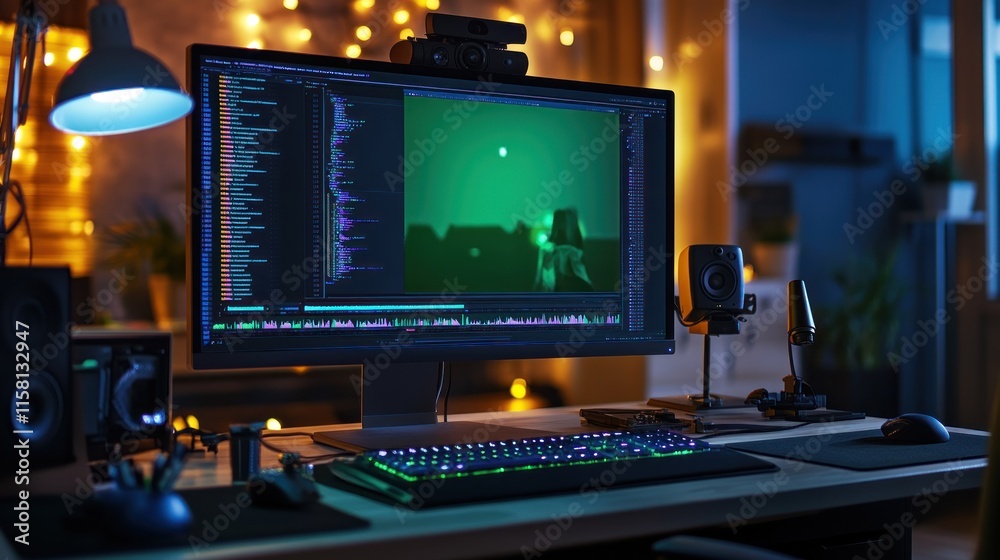 Monitor Computer with Chroma Key Green Screen Monitor Computer with Chroma Key Green Screen