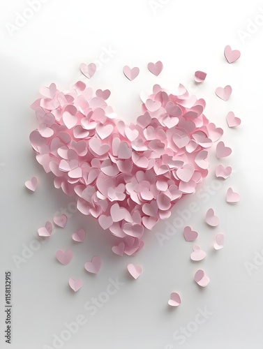 A heart shape made of pink paper hearts, symbolizing love and affection.
