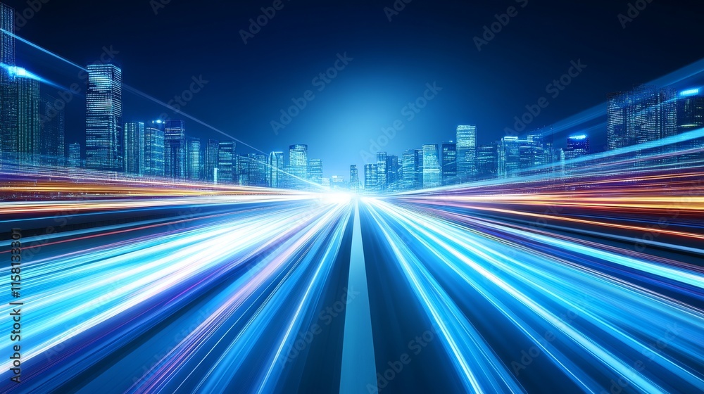 Fototapeta premium Dynamic urban light trails at nighttime.
