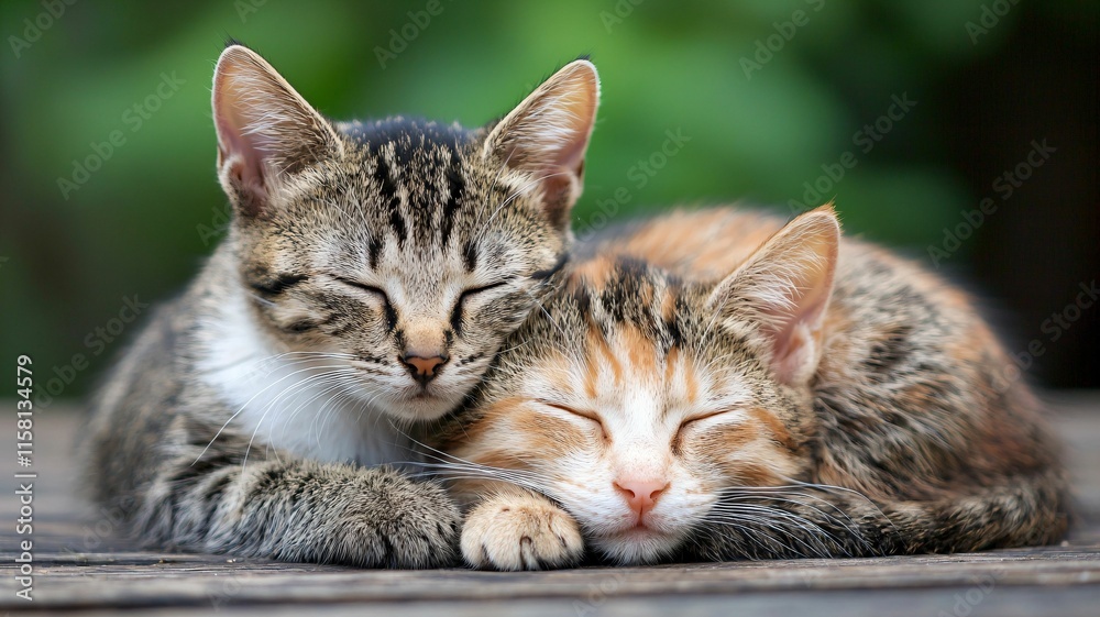 Cuddling kittens outdoor garden animal photography natural setting close-up view adorable companionship Cuddling kittens outdoor garden animal photography natural setting close-up view adorable companionship