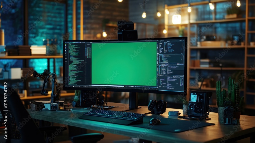 Monitor Computer with Chroma Key Green Screen Monitor Computer with Chroma Key Green Screen