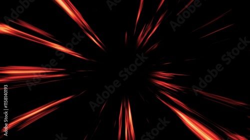 Animation Red speed lines isolated on black solid. Fast motion effect, anime super velocity visualization suitable manga comic book animation
