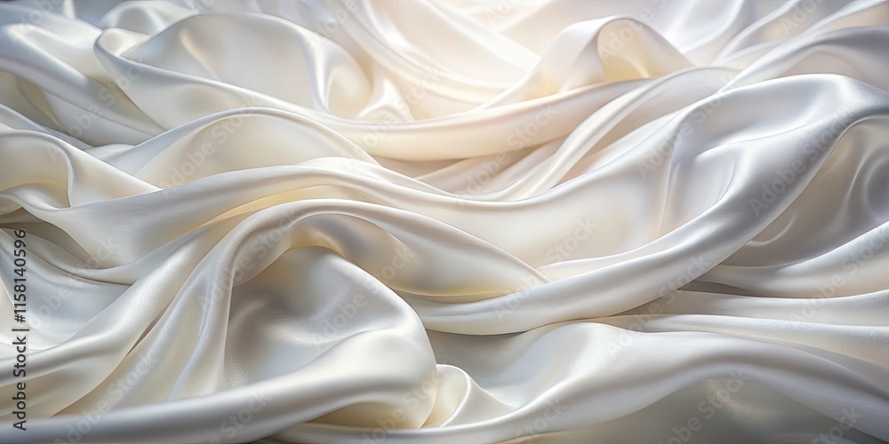 Fototapeta premium Abstract White Silk Fabric Texture, Soft Wave Creases, Satin Cloth Background, High-Resolution Image
