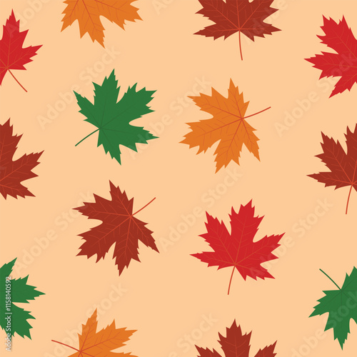 Seamless autumn four color maple leaf pattern