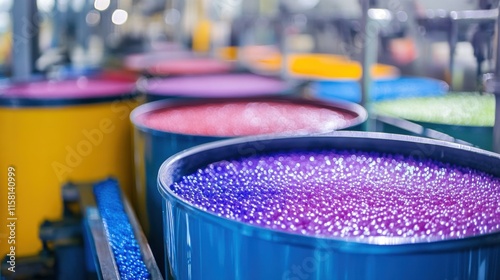 Wallpaper Mural Mixing vats combining polymers and colors for stock ball production, highly detailed machinery, bright and vibrant colors  Torontodigital.ca