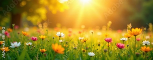 Sun-kissed meadow, softly blurred background, warm tones , meadow, idyllic