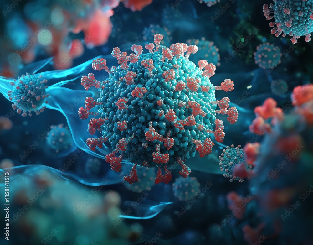 Obraz premium Coronavirus Cell, Covid-19, Microscopic View