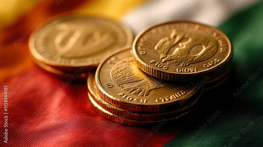 Close-up of Gold Coins Resting on a Flag Close-up of Gold Coins Resting on a Flag