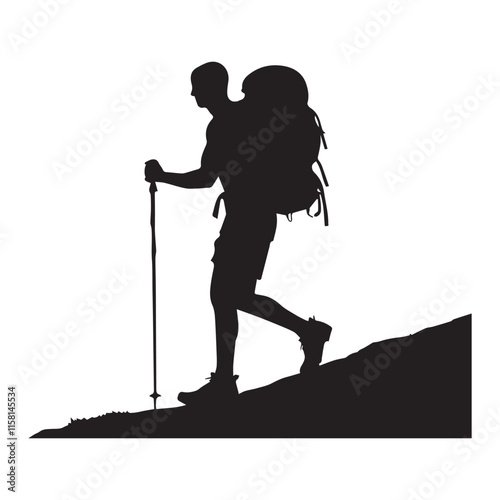 Hiking man Silhouettes. hiker with rucksacks and backpack silhouette.