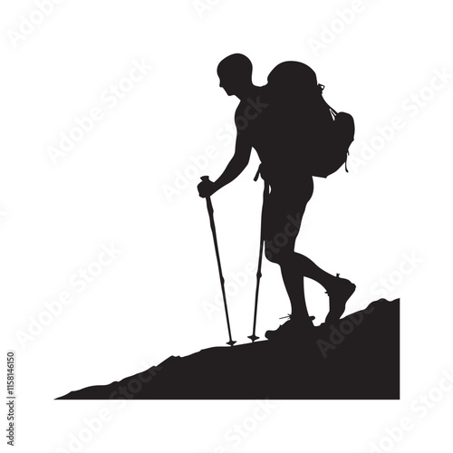 Hiking man Silhouettes. hiker with rucksacks and backpack silhouette.