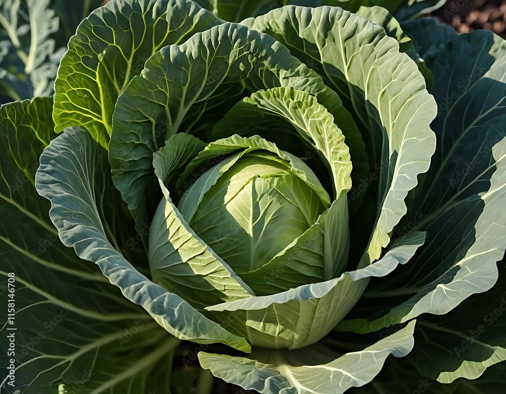 Green Cabbage Head Growing In Garden Green Cabbage Head Growing In Garden