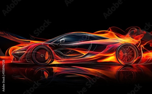 Fiery Sports Car on Black Background photo