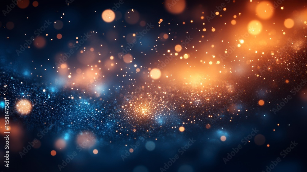 Fototapeta premium Abstract blue and orange glowing particles background.